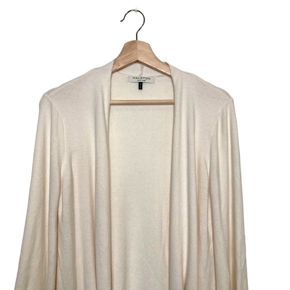 Halston Haritage Knit Open-Front Cardigan Sweater Preppy Boho White  Size Medium - Picture 3 of 11